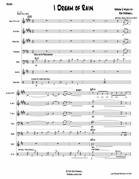 I Dream Of Rain Septet Version Blowholes Sheet Music