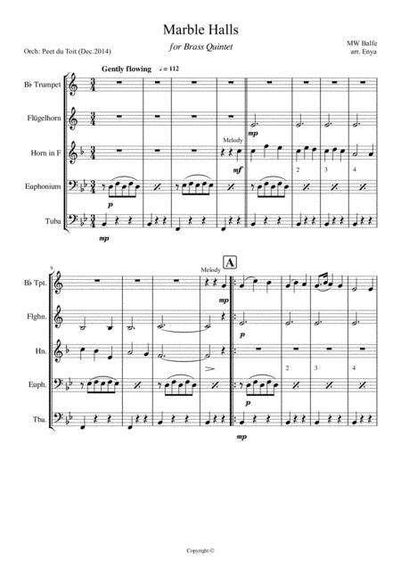 I Dreamt I Dwelt In Marble Halls Mw Balfe Arr Enya Brass Quintet Sheet Music