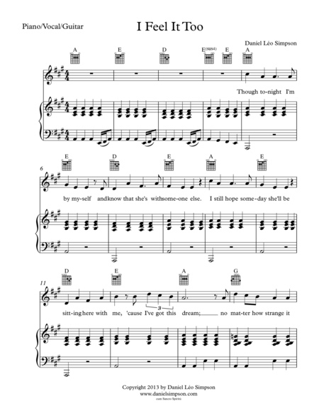 Free Sheet Music I Feel It Too Piano Vocal Guitar