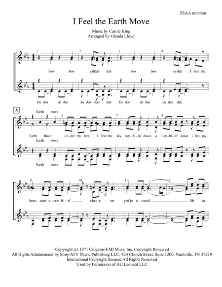 I Feel The Earth Move Ssaa Sheet Music