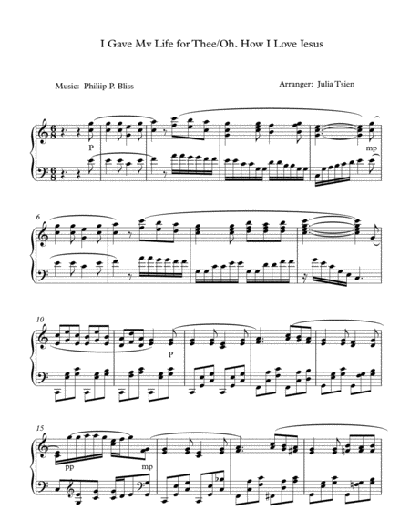 I Gave My Life For Thee Oh How I Love Jesus Sheet Music