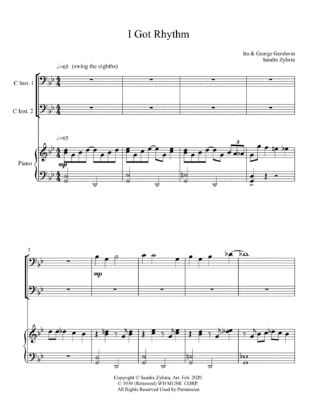 I Got Rhythm Bass C Instrument Duet Sheet Music