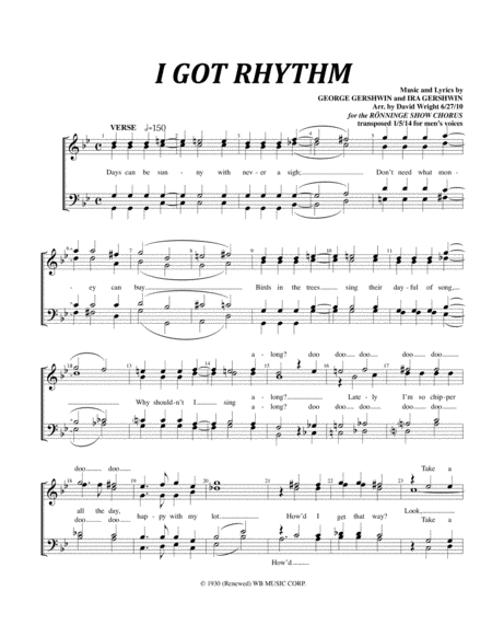 Free Sheet Music I Got Rhythm M Quartet Pricing