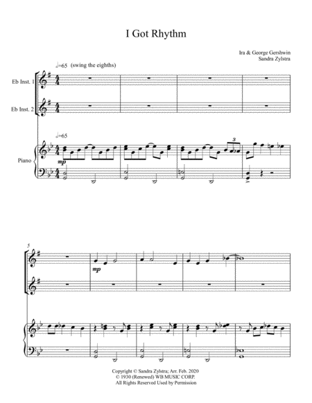 Free Sheet Music I Got Rhythm Treble Eb Instrument Duet