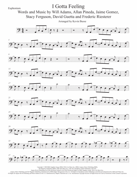 Free Sheet Music I Gotta Feeling Euphonium Easy Key Of C