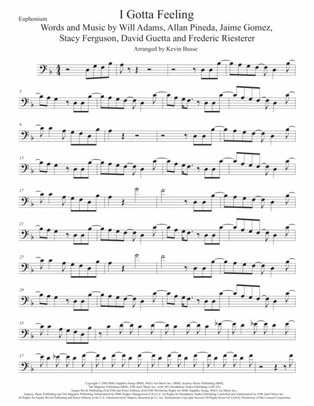 I Gotta Feeling Euphonium Sheet Music