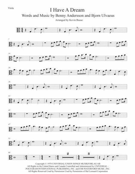 I Have A Dream Easy Key Of C Viola Sheet Music