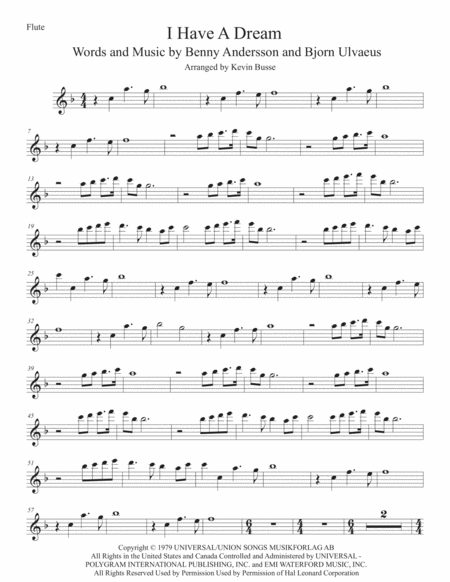 Free Sheet Music I Have A Dream Flute