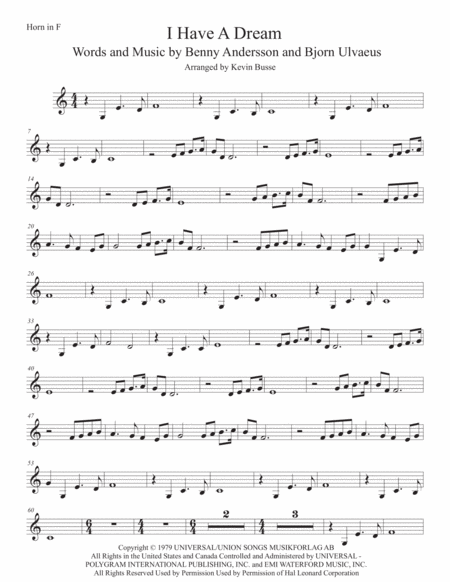 Free Sheet Music I Have A Dream Horn In F