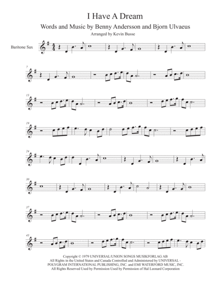 Free Sheet Music I Have A Dream Original Key Bari Sax