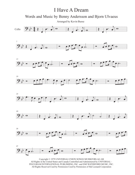 I Have A Dream Original Key Cello Sheet Music