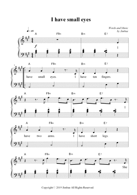 I Have Small Eyes Nursery Rhymes For Easy Piano Sheet Music