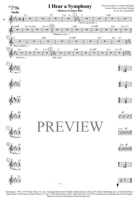 I Hear A Symphony E Piano Transcription Of Original Motown Recording Sheet Music