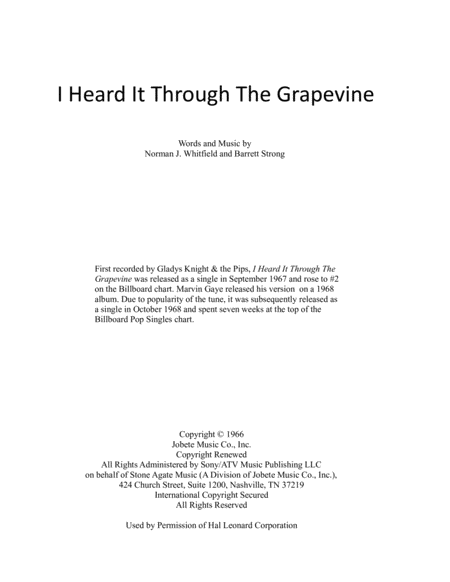 I Heard It Through The Grapevine Marvin Gaye 1968 For Pep Band Basketball Band Jazz Combo Small Jazz Ensemble Sheet Music