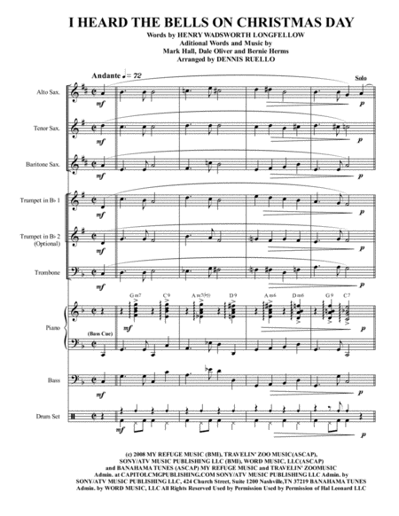 I Heard The Bells On Christmas Day Jazz Nonet Intermediate 2018 Holiday Contest Entry Sheet Music