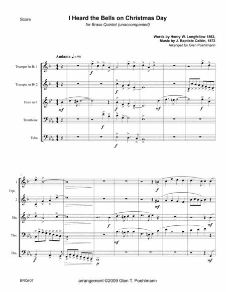 I Heard The Bells On Christmas Day Unaccompanied Brass Quintet Sheet Music