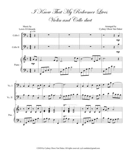 Free Sheet Music I Know That My Redeemer Lives Cello Duet