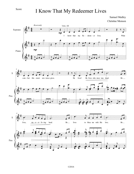 Free Sheet Music I Know That My Redeemer Lives Sa Treble Duet