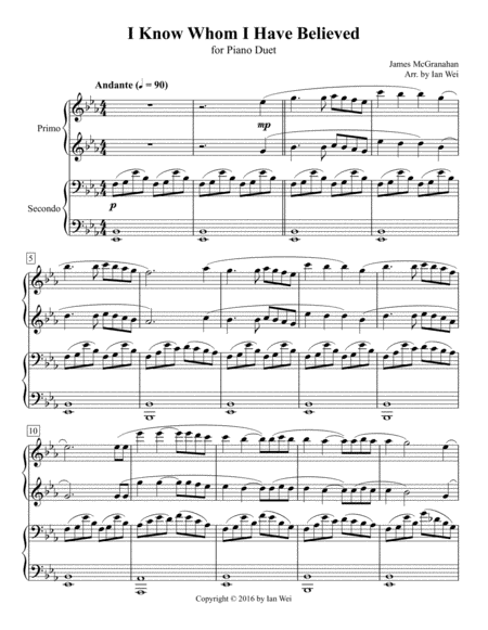 Free Sheet Music I Know Whom I Have Believed For Piano Duet