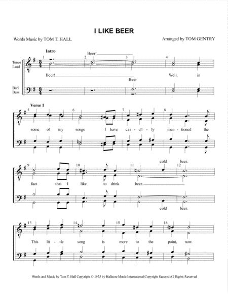 Free Sheet Music I Like Beer Ttbb Lead Melody