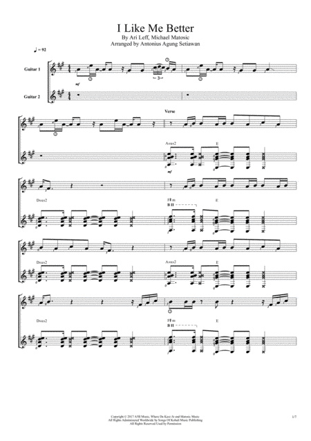 I Like Me Better Duet Guitar Score Sheet Music