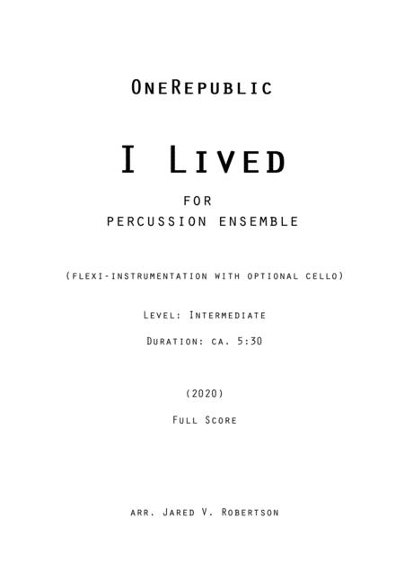 I Lived Percussion Ensemble Full Score Sheet Music