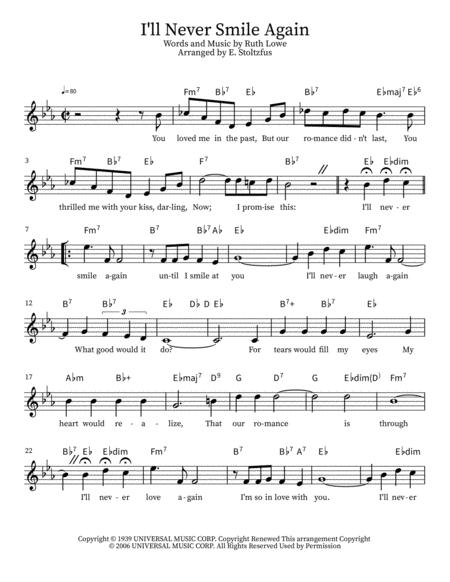 Free Sheet Music I Ll Never Smile Again Lead Sheet With Verse