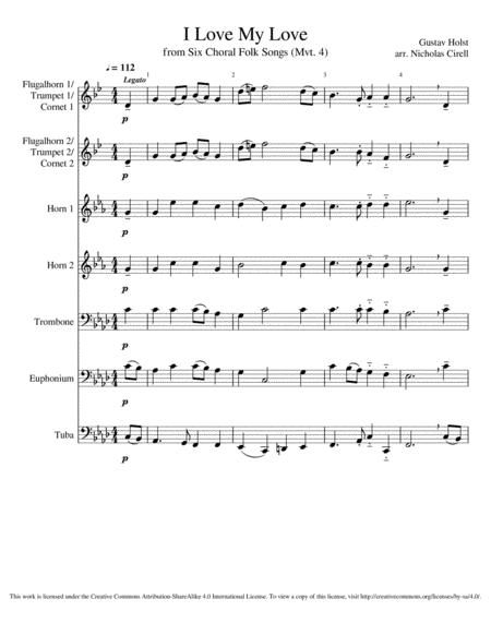 Free Sheet Music I Love My Love From Six Choral Folk Songs Mvt 5