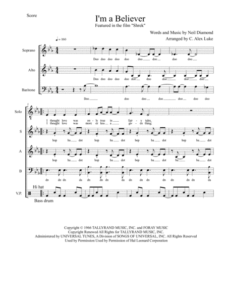 I M A Believer Ssab A Cappella Sheet Music