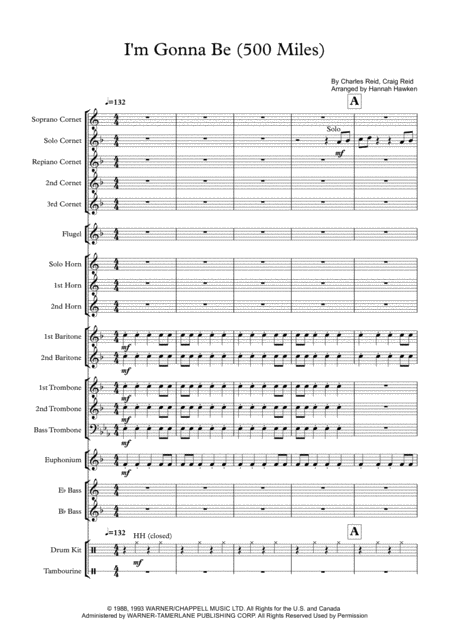 I M Gonna Be 500 Miles Brass Band Sheet Music