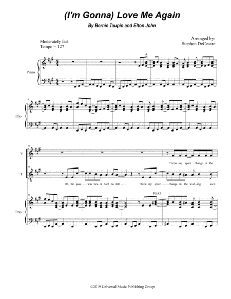 I M Gonna Love Me Again For 2 Part Choir Soprano Tenor Sheet Music