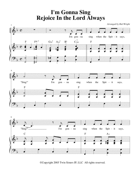 Free Sheet Music I M Gonna Sing Rejoice In The Lord Always