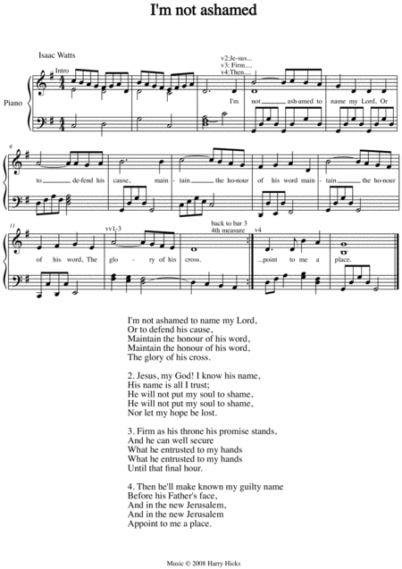 I M Not Ashamed A New Tune To A Wonderful Isaac Watts Hymn Sheet Music