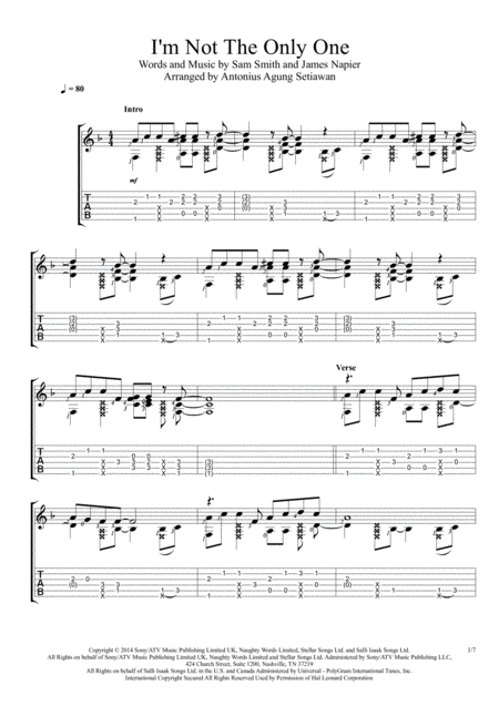 Free Sheet Music I M Not The Only One Fingerstyle Guitar Solo