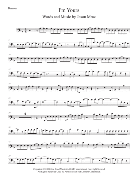 I M Yours Bassoon Sheet Music