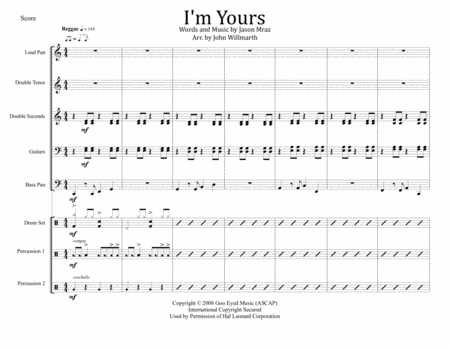 Free Sheet Music I M Yours For Steel Band