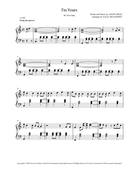 Free Sheet Music I M Yours Jason Mraz Lever Harp Solo