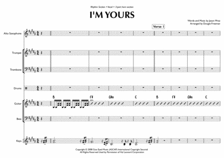 I M Yours Jason Mraz Pop Function Band Arrangement Sheet Music