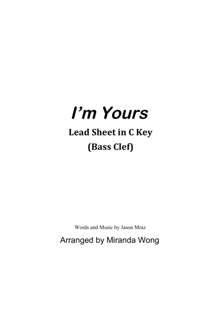 I M Yours Lead Sheet For Cello And Piano In C Key Sheet Music