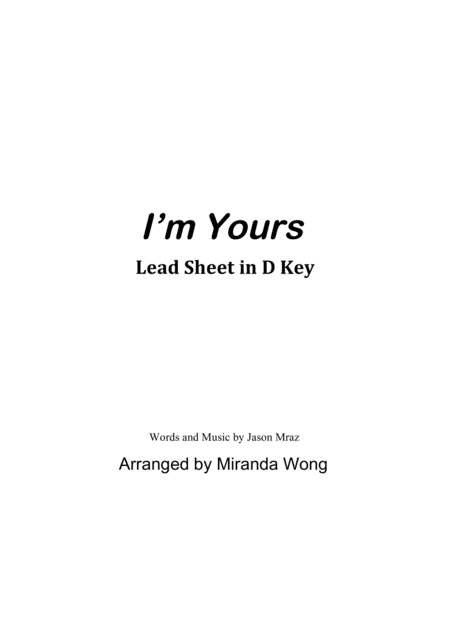 I M Yours Lead Sheet In D Key With Chords Sheet Music