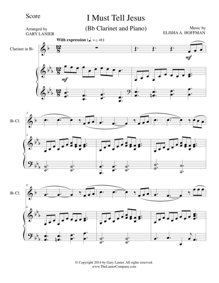 I Must Tell Jesus Bb Clarinet Piano And Clarinet Part Sheet Music