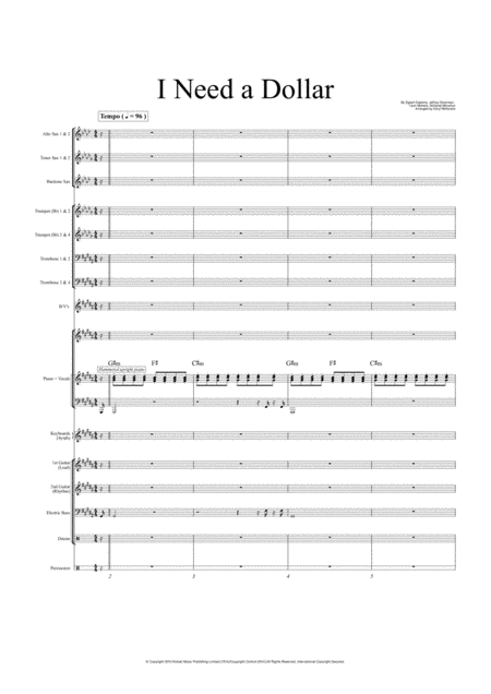 Free Sheet Music I Need A Dollar Vocal With Big Band Key Of G Minor