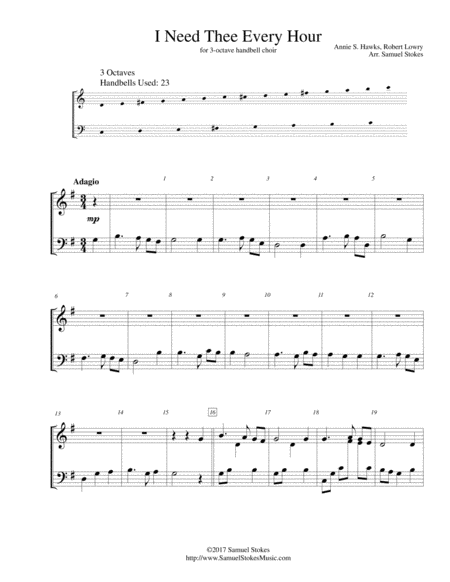 I Need Thee Every Hour 3 Octave Handbell Choir Sheet Music