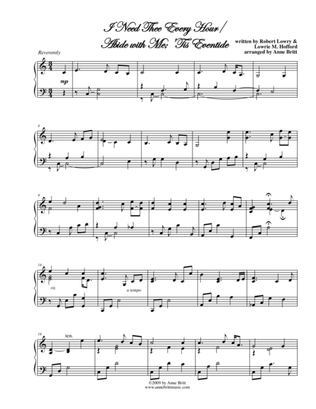 I Need Thee Every Hour Abide With Me Tis Eventide Sheet Music