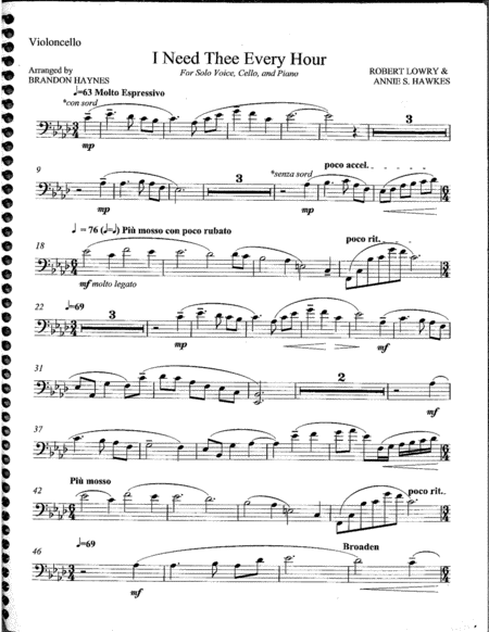 I Need Thee Every Hour Cello Part Sheet Music