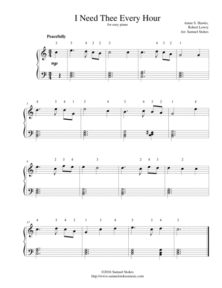 Free Sheet Music I Need Thee Every Hour For Easy Piano