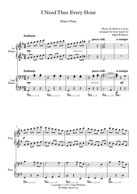 I Need Thee Every Hour For Four Hands Piano Sheet Music