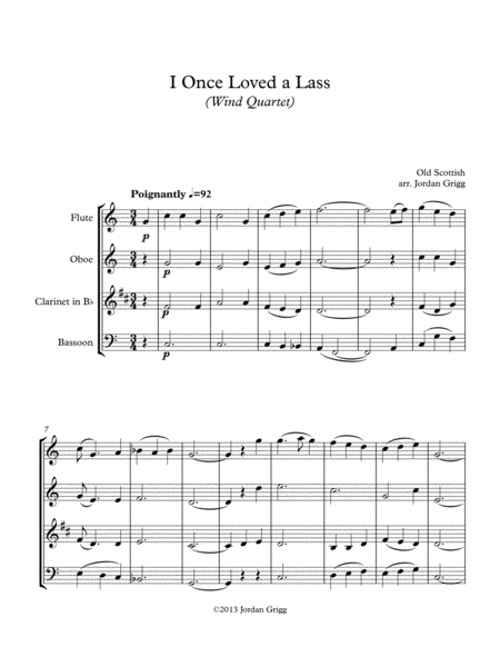 Free Sheet Music I Once Loved A Lass Wind Quartet