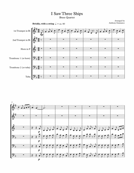 I Saw Three Ships Brass Quartet Sheet Music