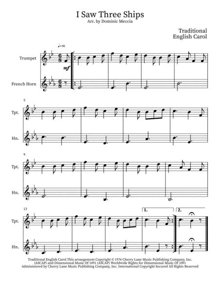 Free Sheet Music I Saw Three Ships Trumpet And French Horn Duet